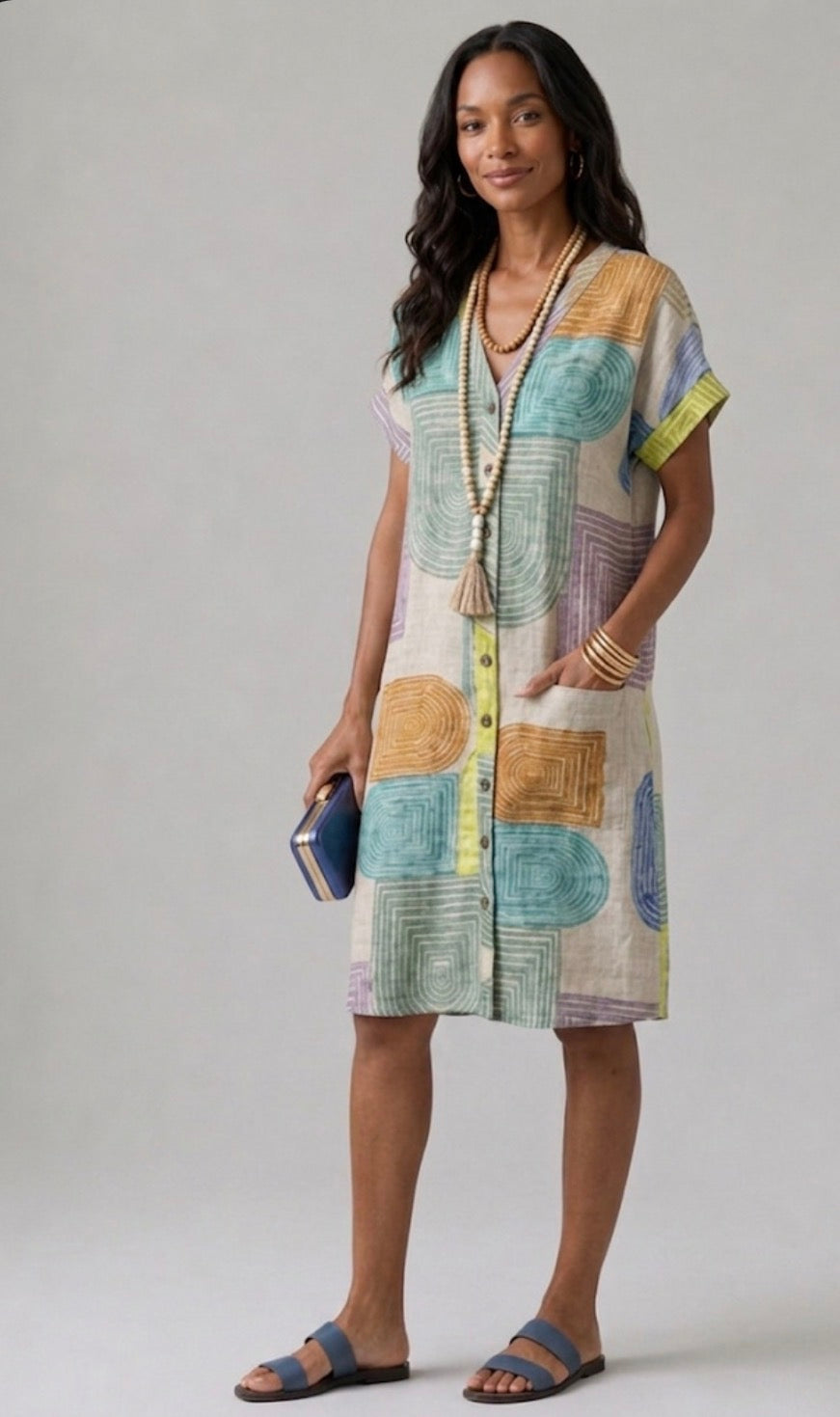 Fenella | V-Ausschnitt Kurzarm Knielanges Kleid