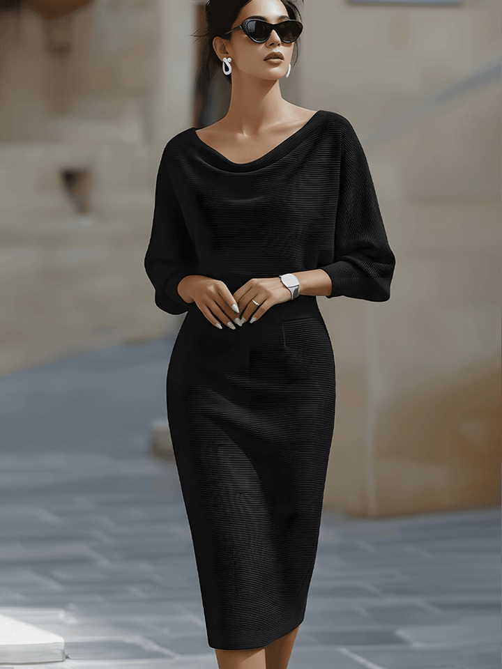 Viktoria | Weißes Drapiertes Batwing-Midikleid