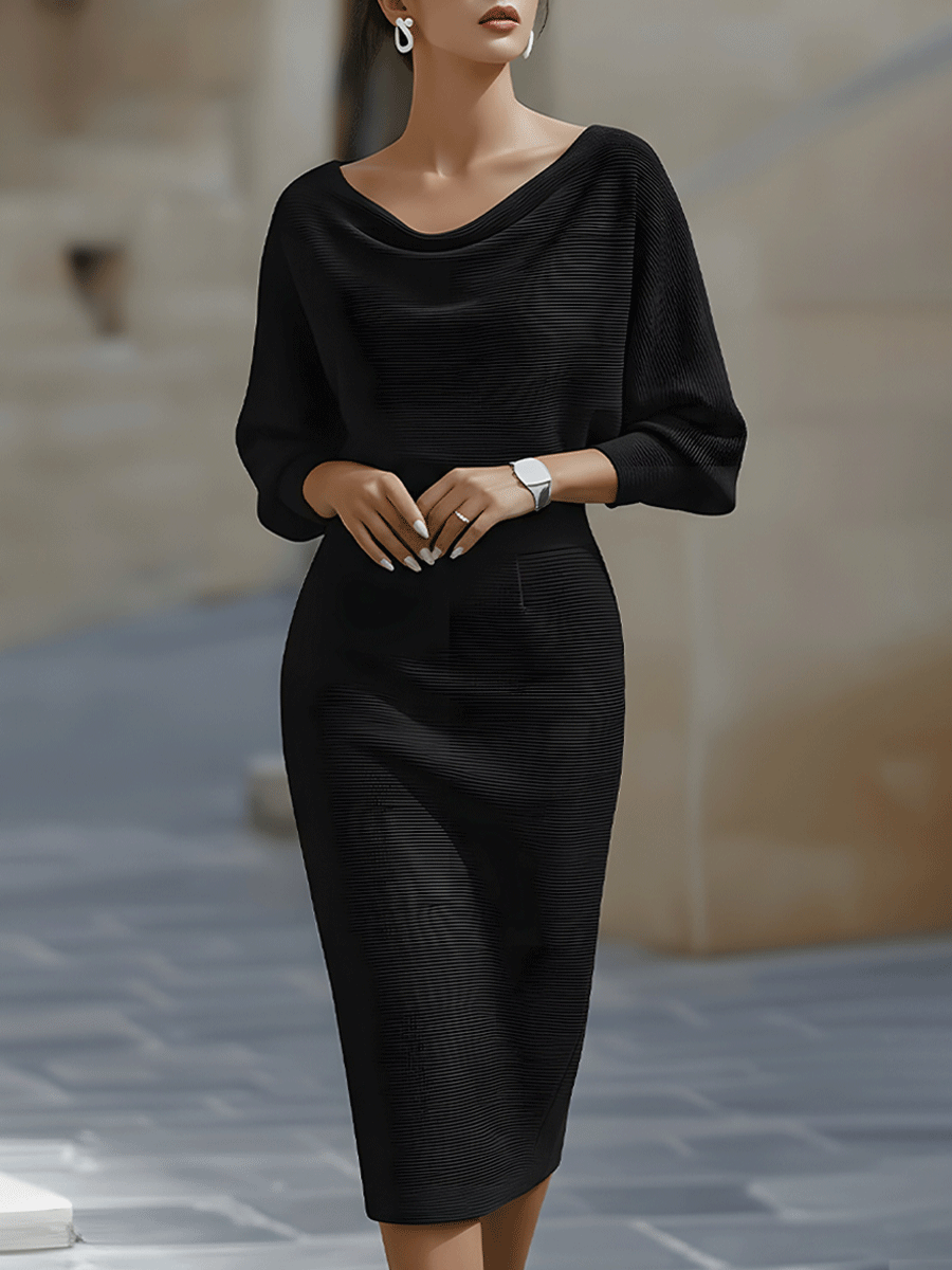 Viktoria | Weißes Drapiertes Batwing-Midikleid