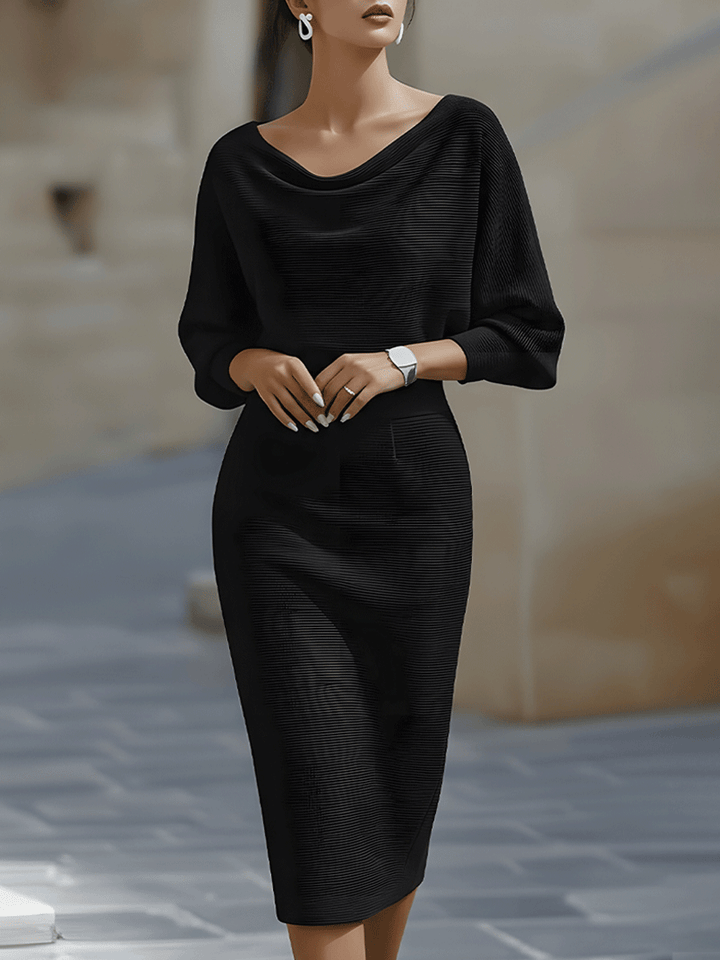 Viktoria | Weißes Drapiertes Batwing-Midikleid