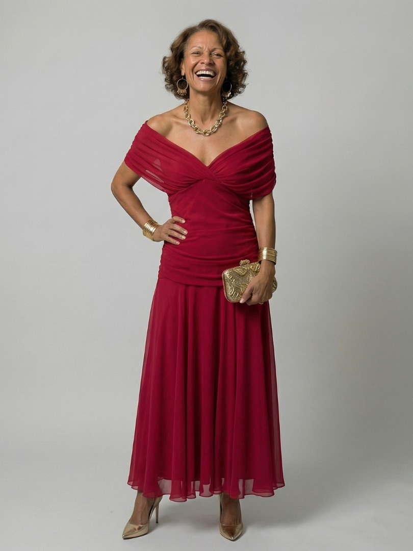 Calen | Off-Shoulder Flow Midi Kleid