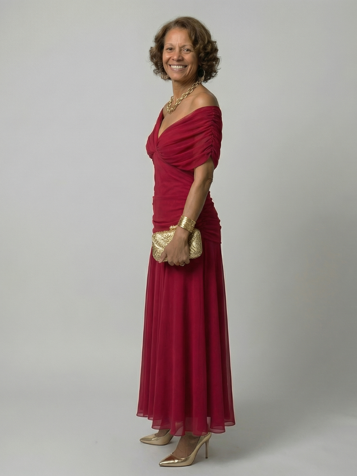 Calen | Off-Shoulder Fließendes Midi-Kleid