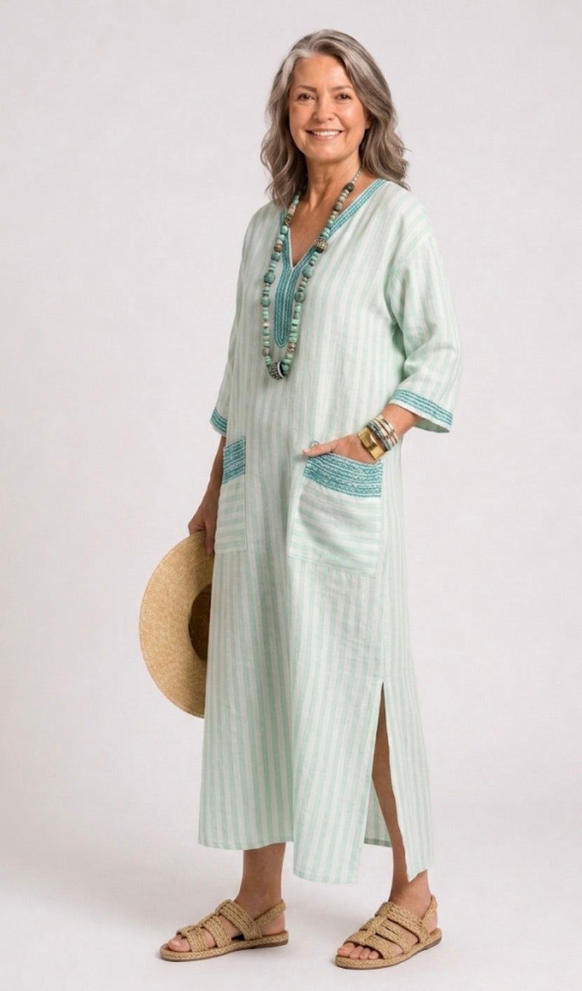 Velis | Gestreiftes V-Ausschnitt Midi-Kleid