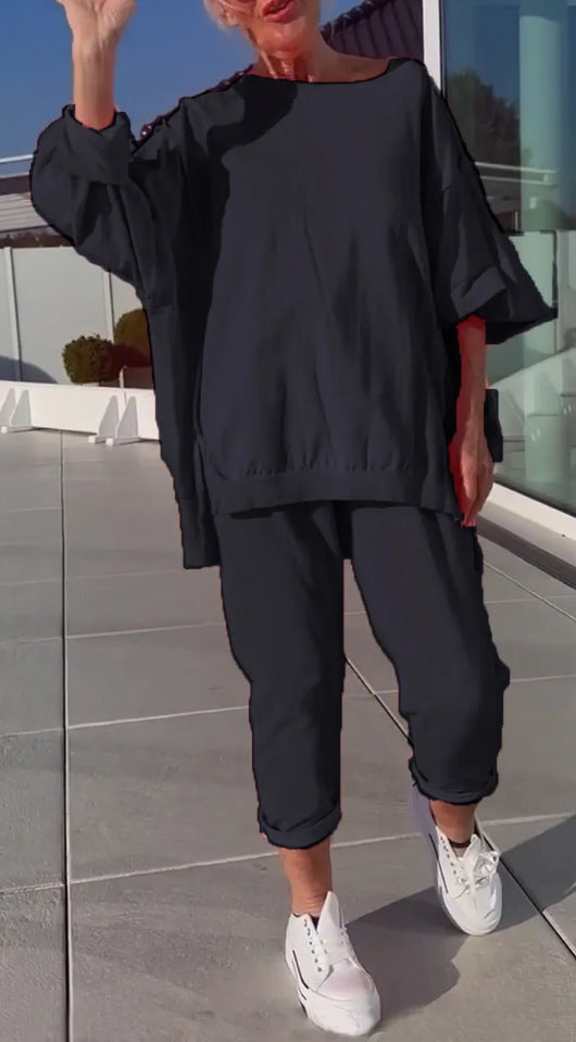 Louniva | Damen Freizeit-Zweiteiler mit Rundhals-Top und Hose