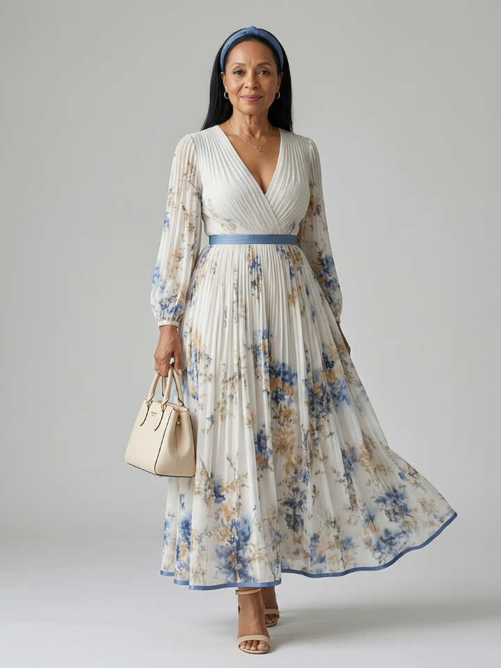 Rielle | Plissiertes Wickel-Midi-Kleid
