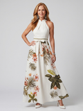 Wiese | Drapiertes Halfter Botanisches Panel Maxikleid
