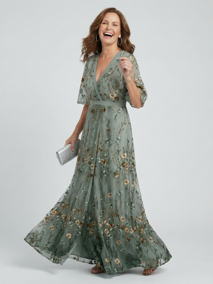 Sandra | Geblümtes Maxikleid mit V-Ausschnitt