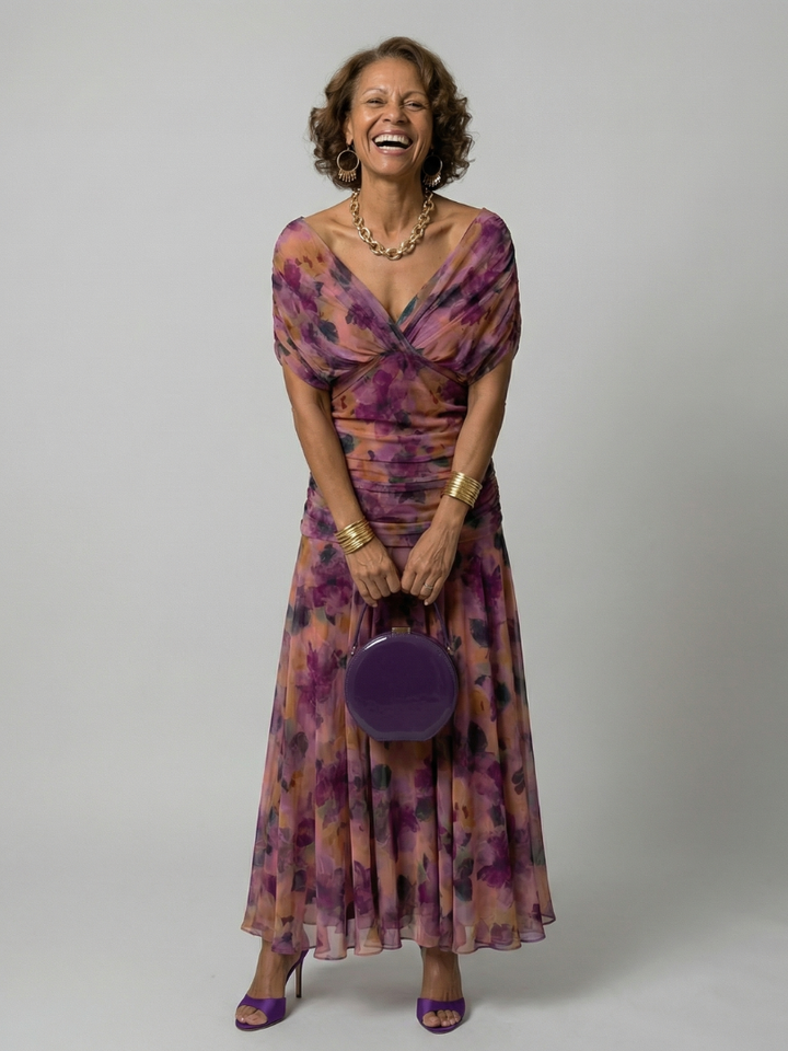 Calen | Off-Shoulder Fließendes Midi-Kleid