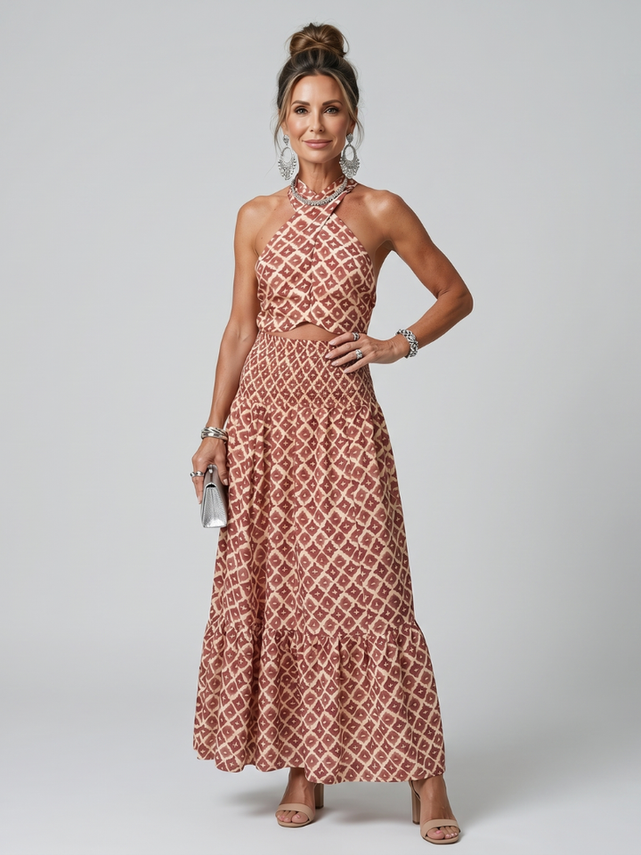 Amira | Geometrischer Print Cutout Midi Kleid