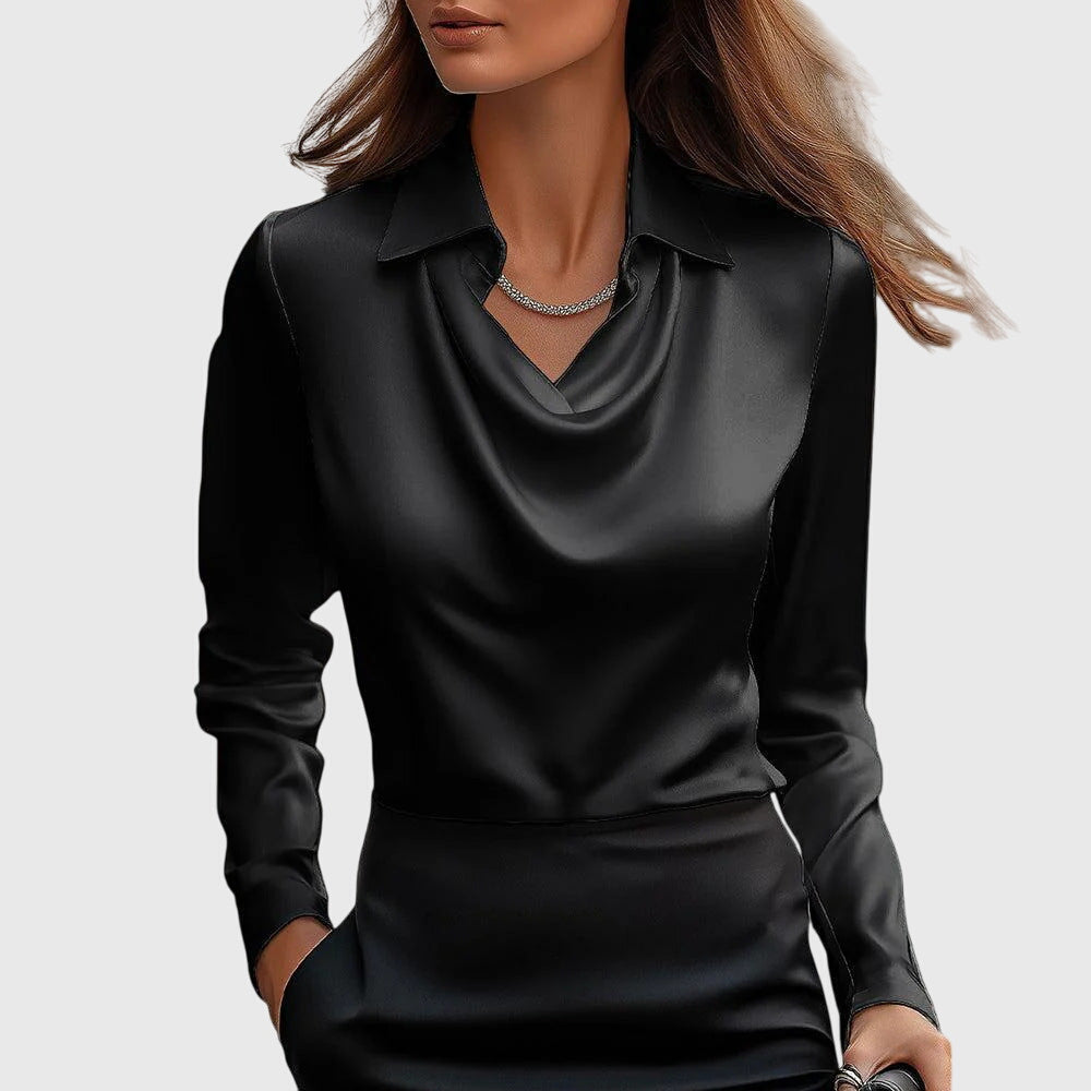 Gleura | Bluse mit Luxuriösem Glanz und Plissiertem Halsausschnitt