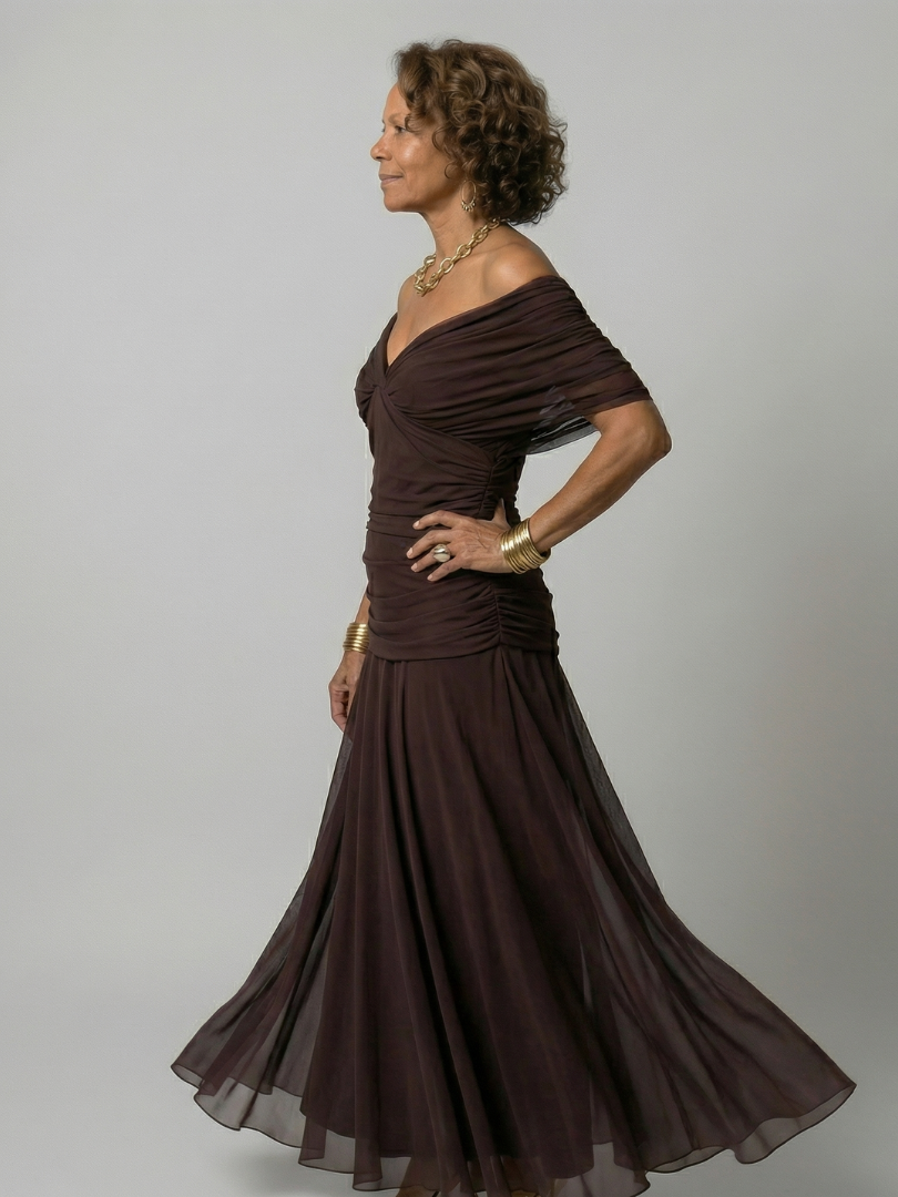 Calen | Off-Shoulder Fließendes Midi-Kleid