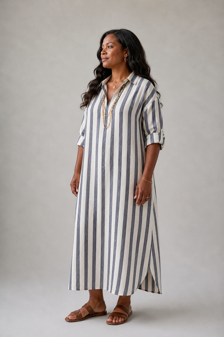 Naomi | Langärmliges gestreiftes Midi-Hemdkleid