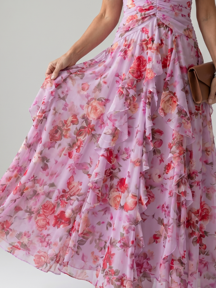 Nori | Halterneck-Rüschentop-Blumen-Maxikleid
