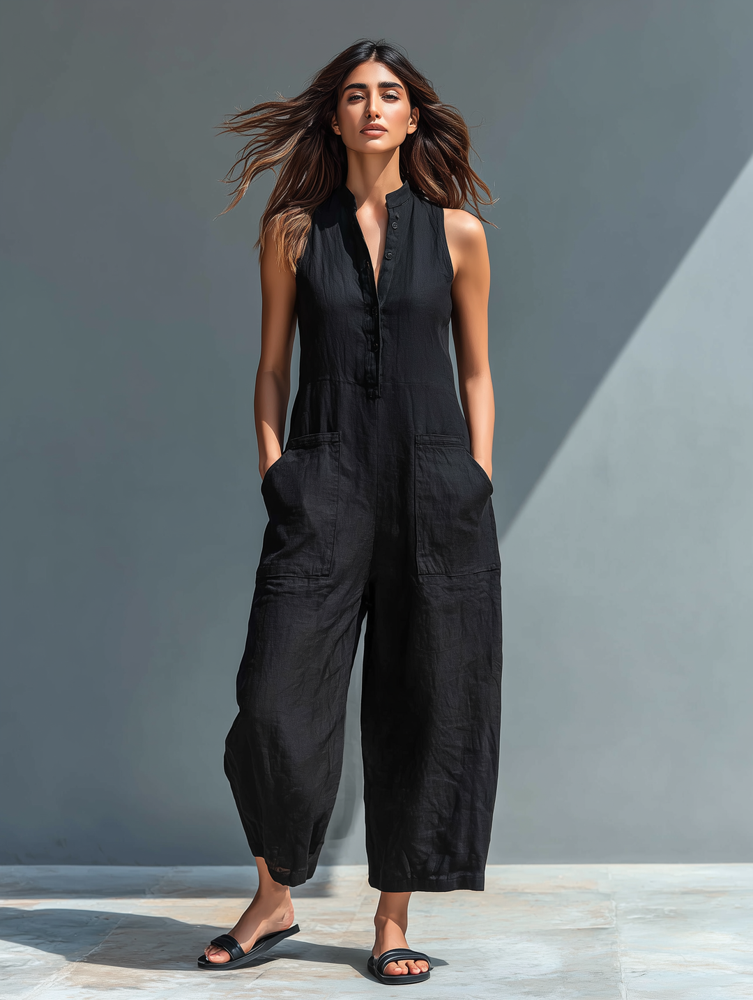 Ella | Ärmellose Leinen Latzhose