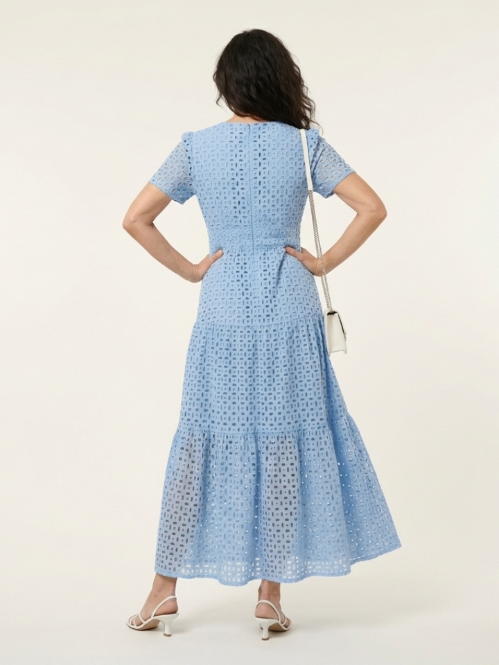 Brielle | V-Ausschnitt Kurzarm Schichten Midi Kleid