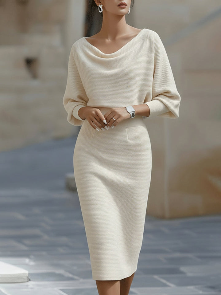 Viktoria | Weißes Drapiertes Batwing-Midikleid