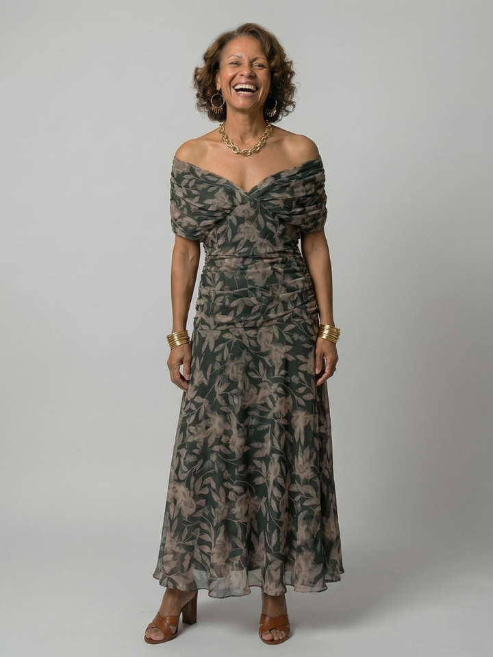 Calen | Off-Shoulder Fließendes Midi-Kleid