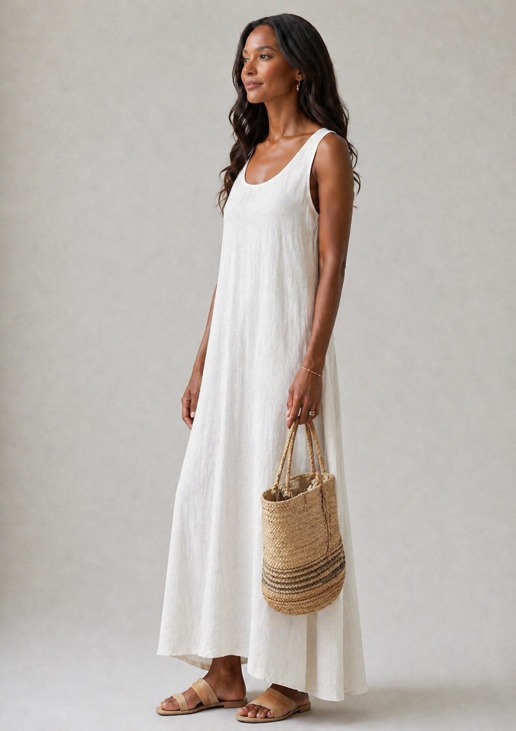 Ismera | Ärmelloses Rundhals-Relaxed-Midi-Kleid