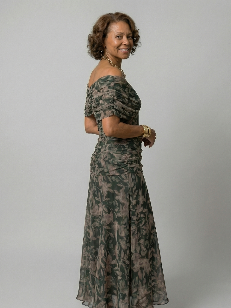Calen | Off-Shoulder Fließendes Midi-Kleid