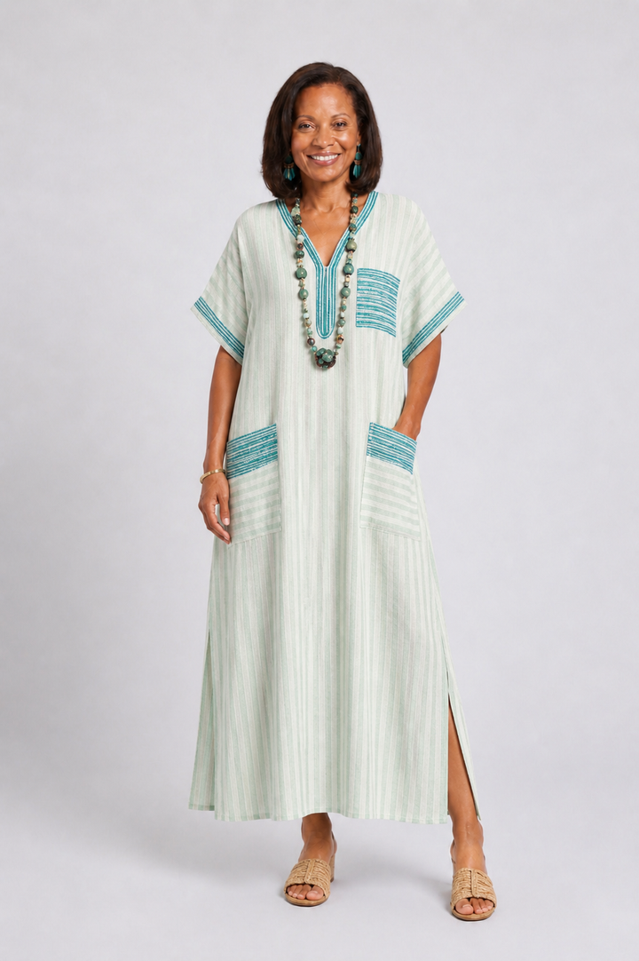Velis | Gestreiftes V-Ausschnitt Midi-Kleid