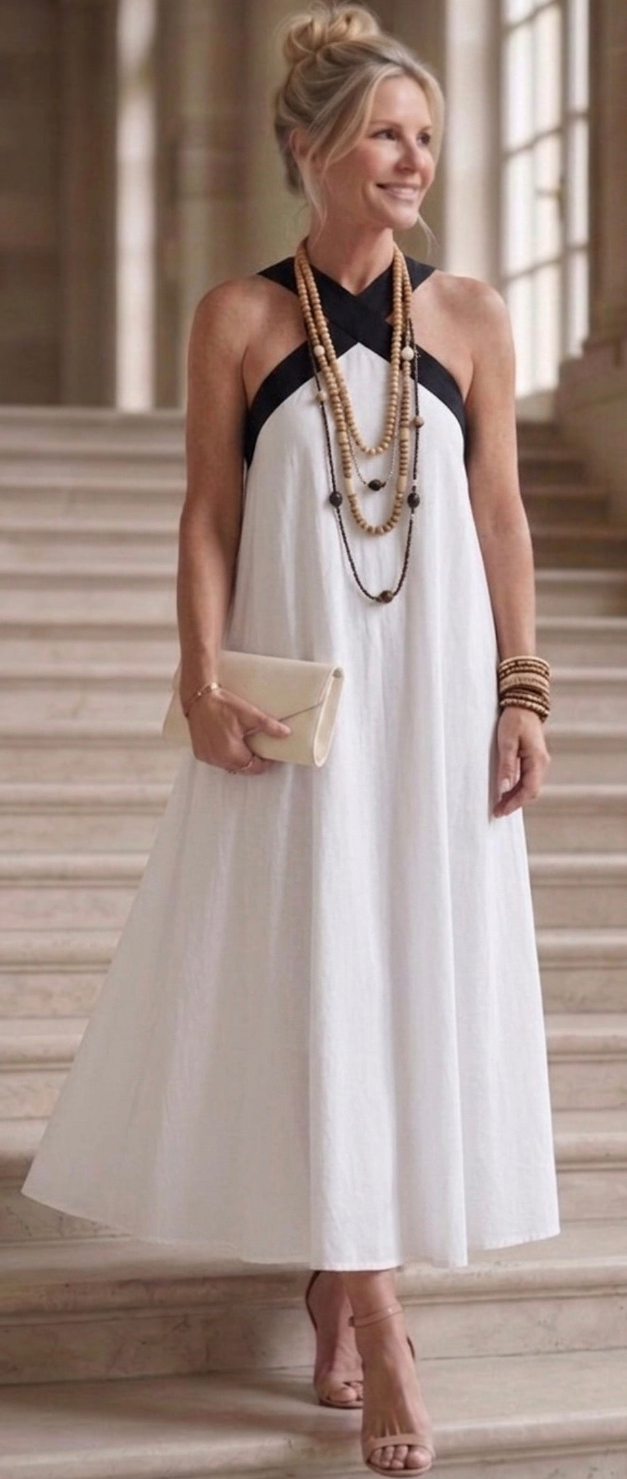 Adair | Midi-Kleid mit kontrastierenden Trägern und Kreuz-Ausschnitt