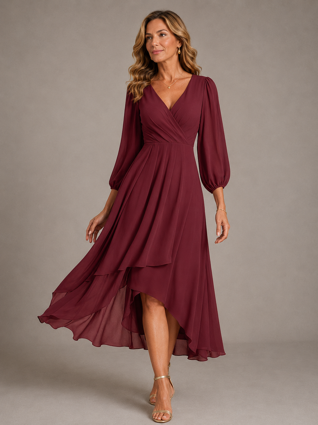 Mia | Elegantes V-Ausschnitt Langkleid