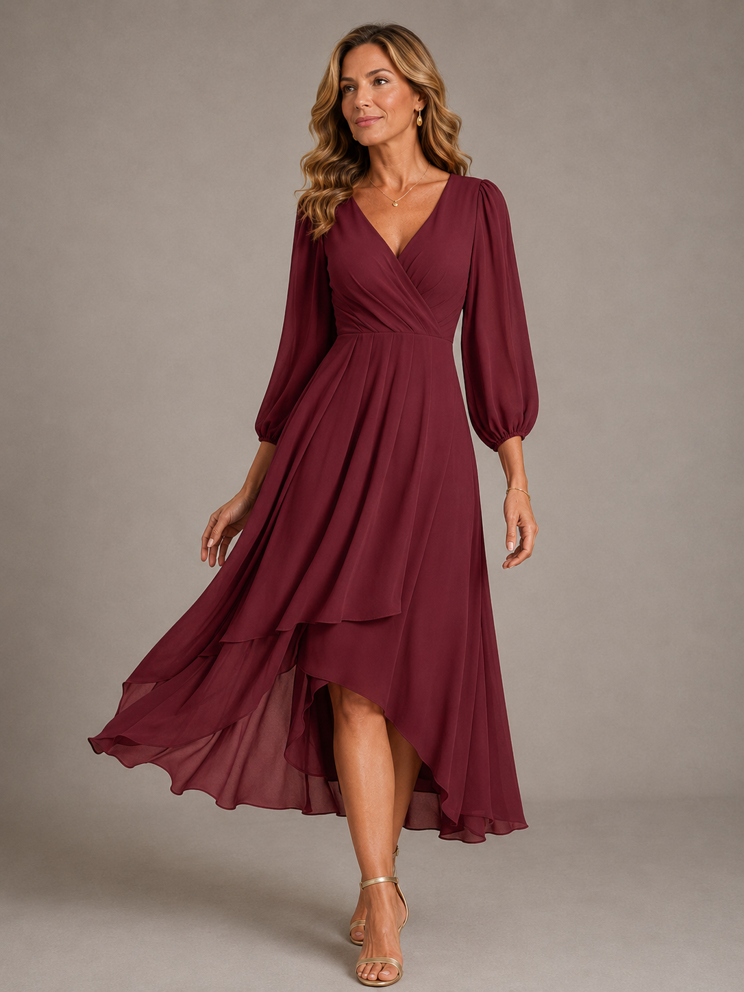 Mia | Elegantes V-Ausschnitt Langkleid