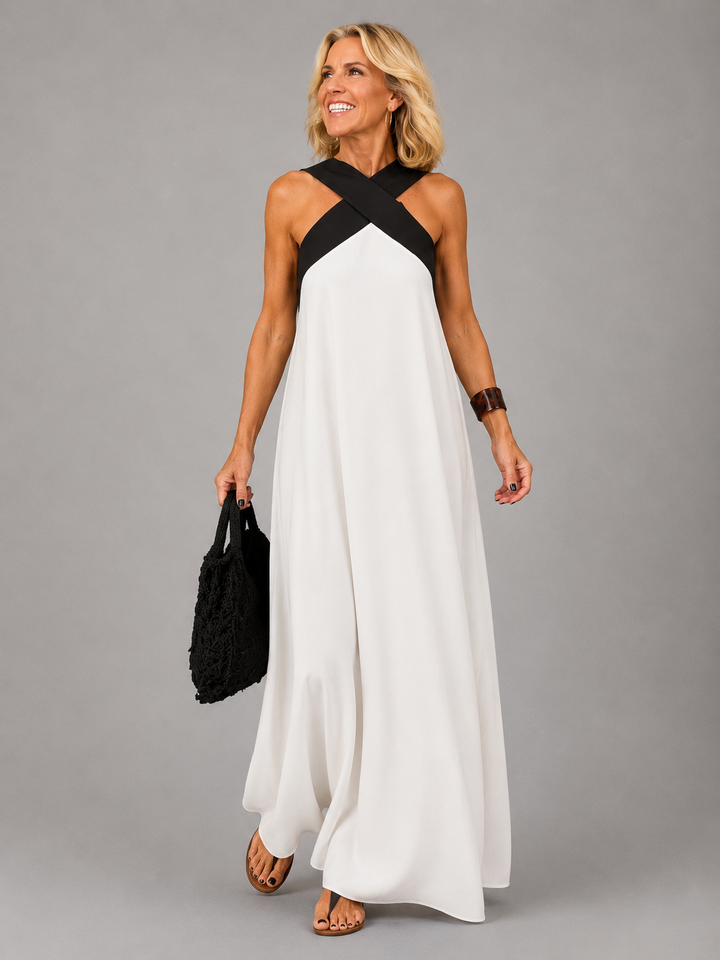 Velora | Cross Elegance Maxi Kleid