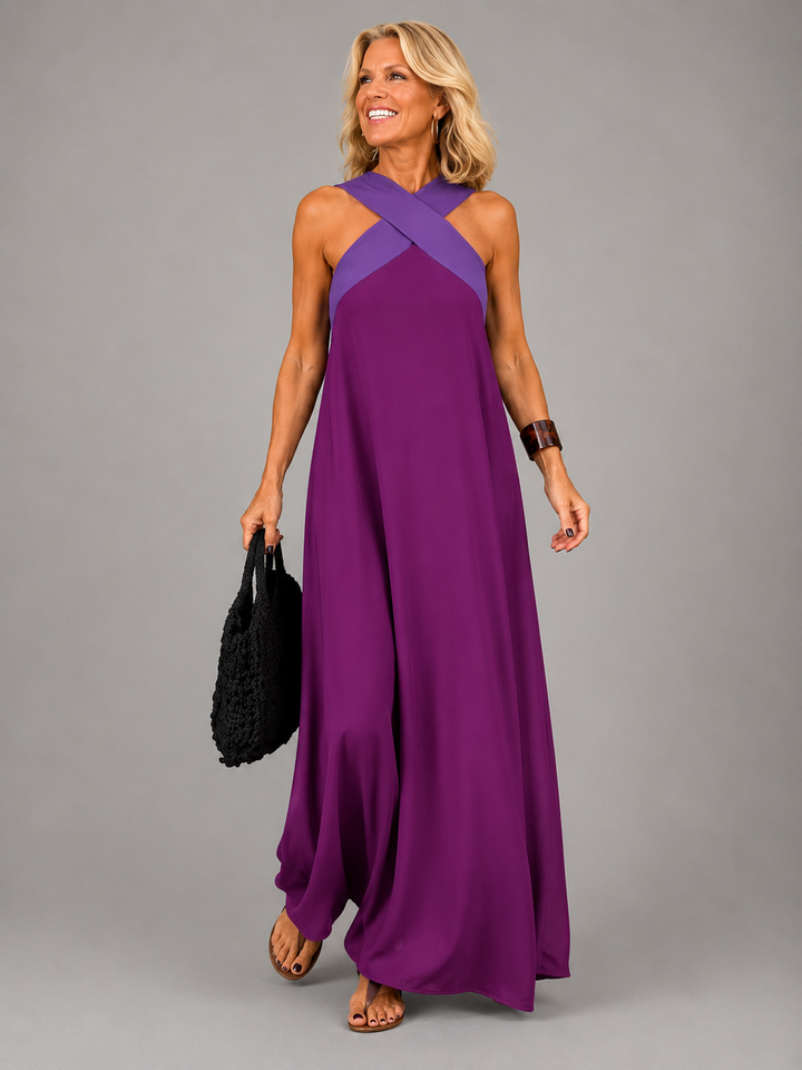 Velora | Cross Elegance Maxi Kleid