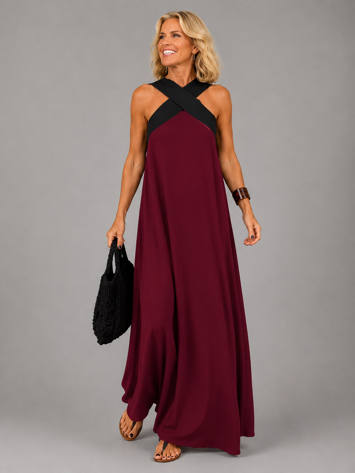 Velora | Cross Elegance Maxi Kleid