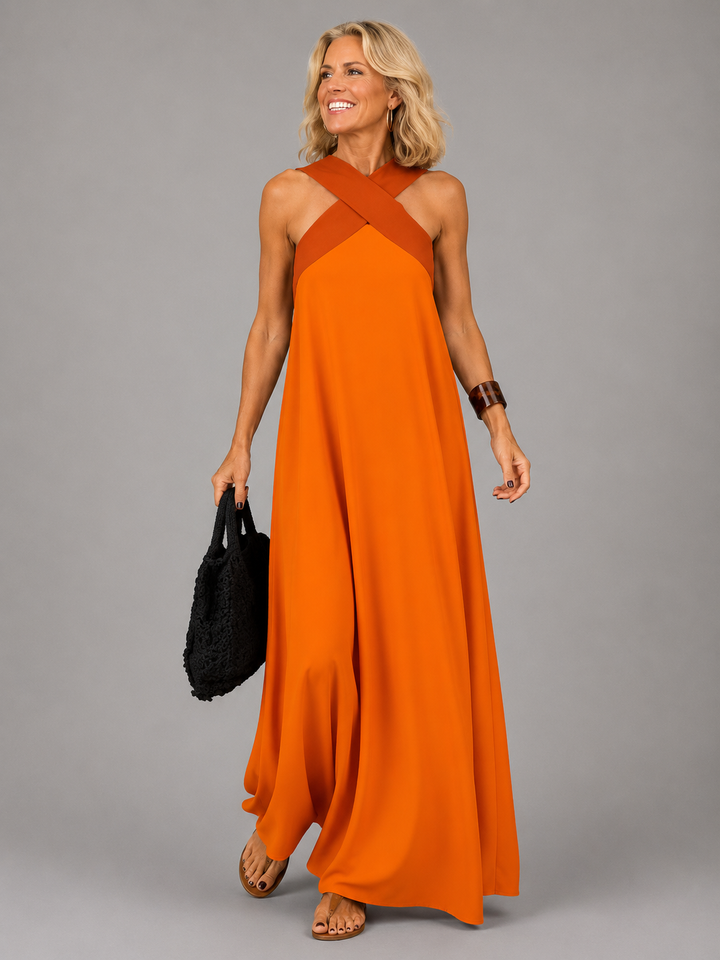 Velora | Cross Elegance Maxi Kleid
