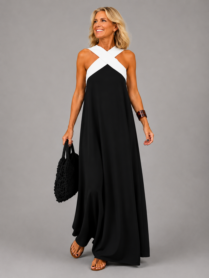 Velora | Cross Elegance Maxi Kleid