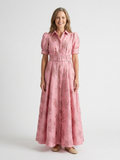 Xanthea | Kurzärmliges, tailliertes, floral strukturiertes Maxikleid
