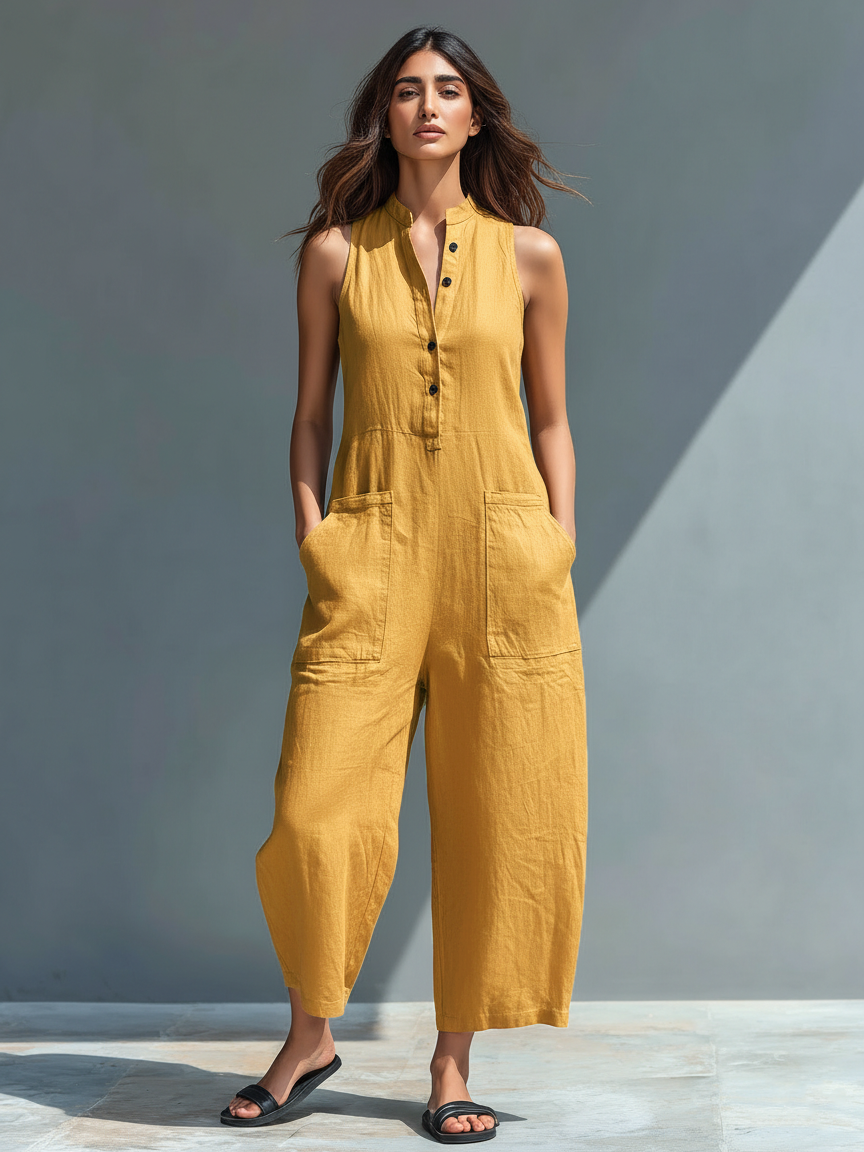 Ella | Ärmellose Leinen Latzhose