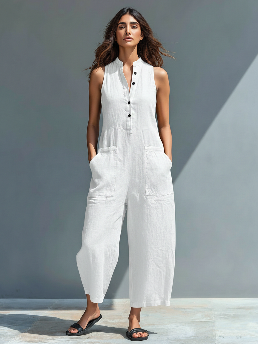 Ella | Ärmellose Leinen Latzhose
