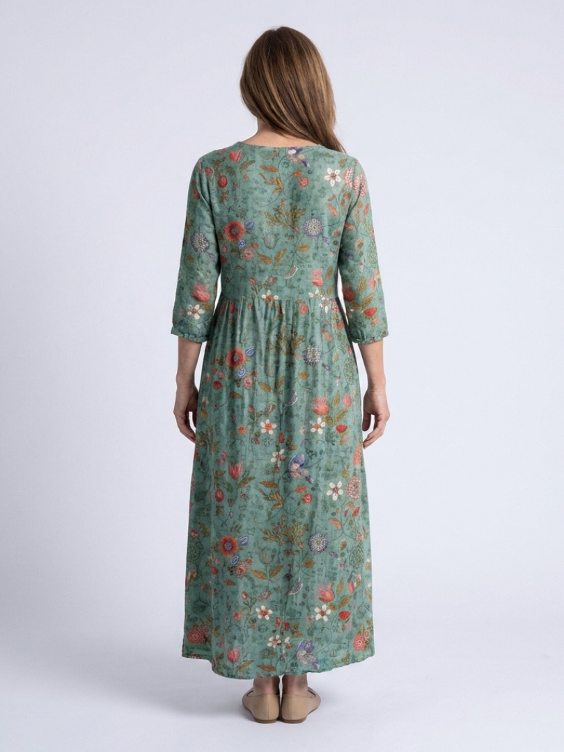 Marina | Floral V-Ausschnitt Maxikleid mit drei Viertelärmeln