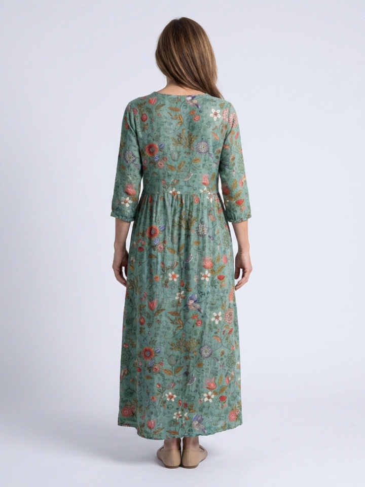 Marina | Floral V-Ausschnitt Maxikleid mit drei Viertelärmeln