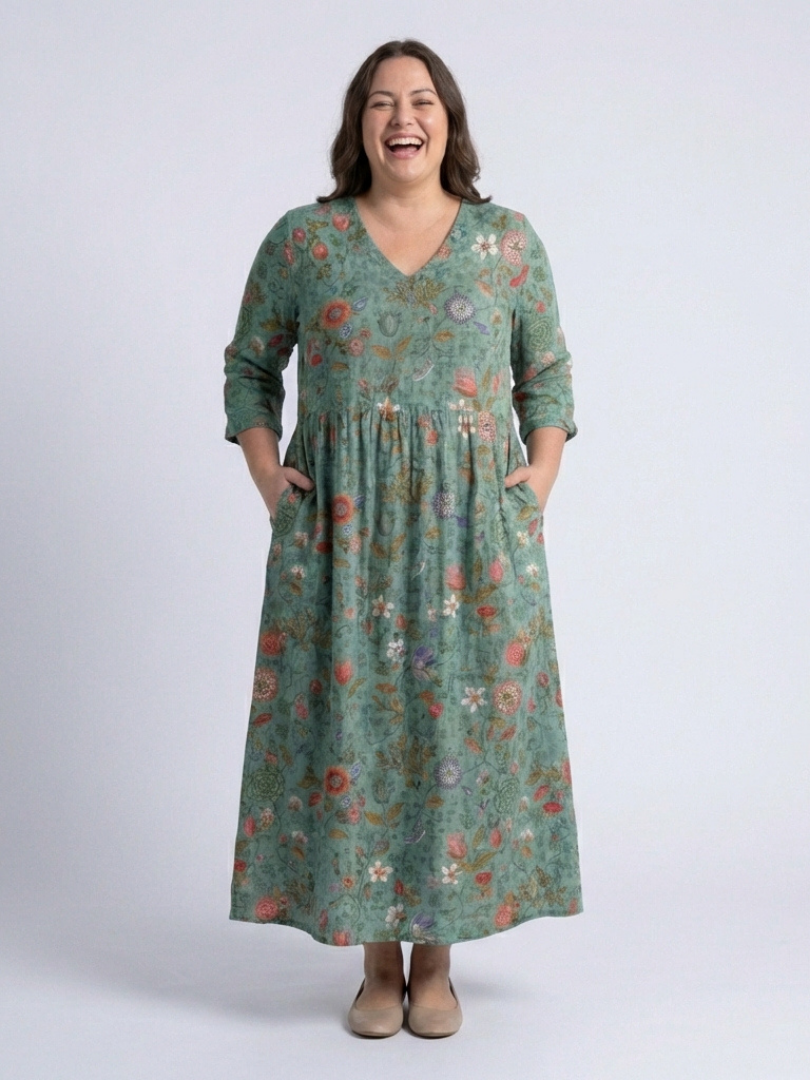 Marina | Floral V-Ausschnitt Maxikleid mit drei Viertelärmeln