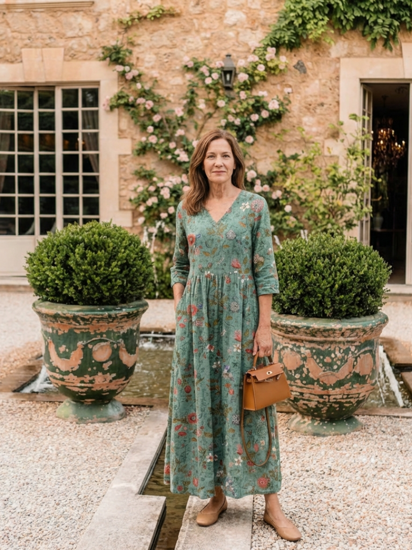 Marina | Floral V-Ausschnitt Maxikleid mit drei Viertelärmeln