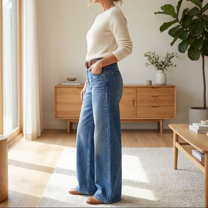 Mercy | Damen-Vintage-Hochbund-Weitbeinjeans