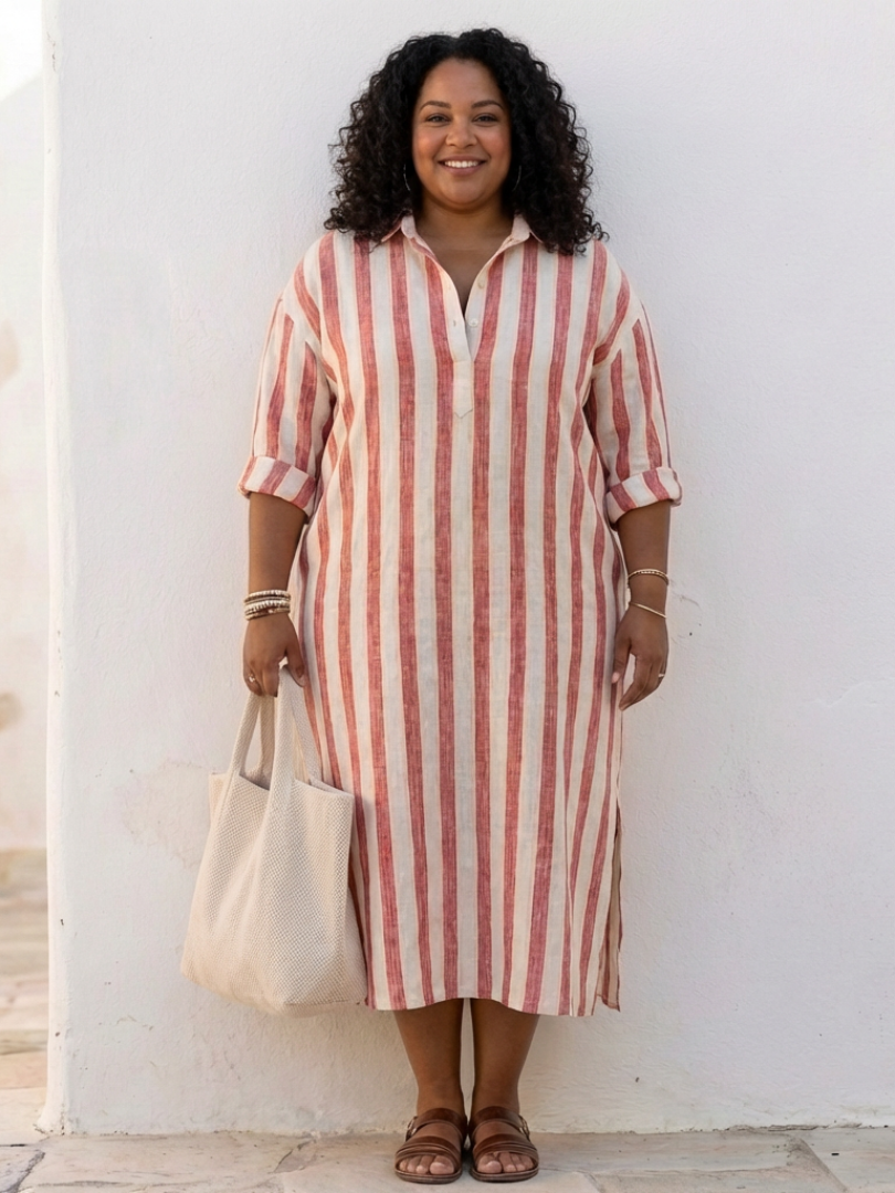 Naomi | Langärmliges gestreiftes Midi-Hemdkleid