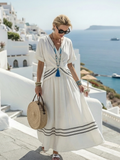 Seren | Kurzarm V-Ausschnitt Wickelstil Midi-Kleid