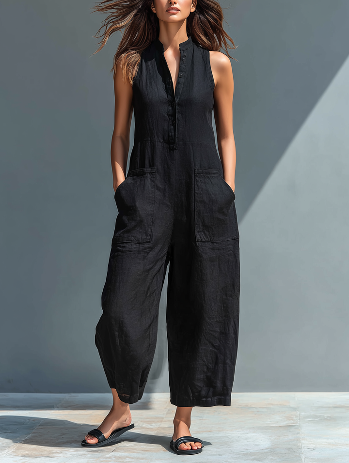 Ella | Ärmellose Leinen Latzhose