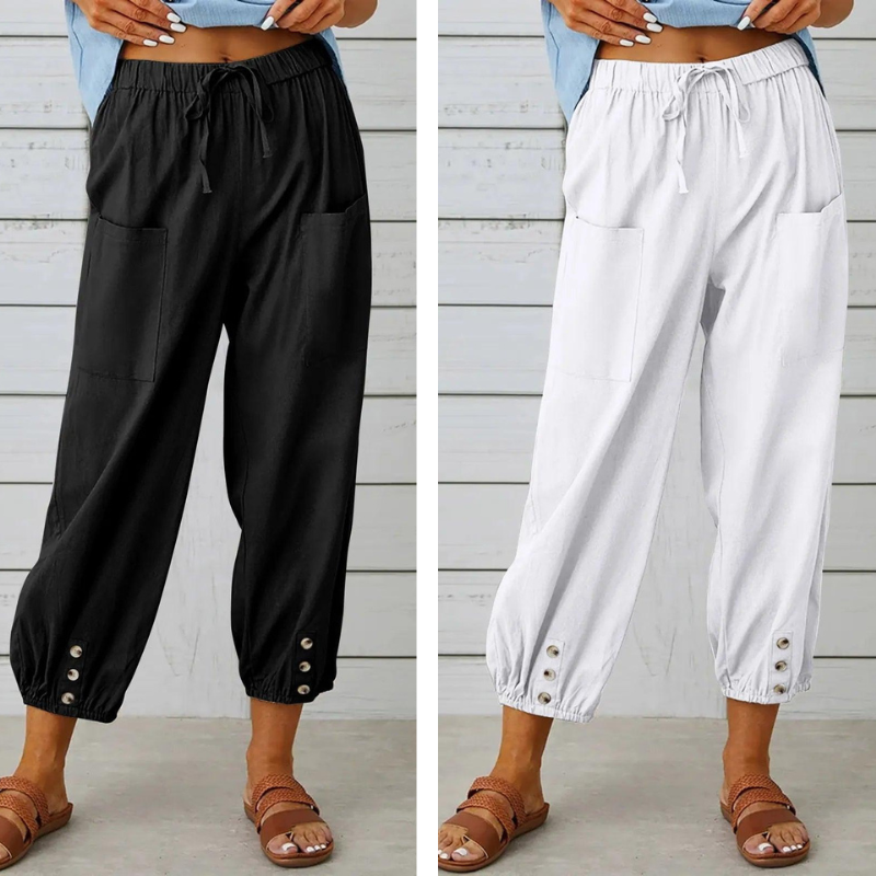 Lidia | Weite Damenhose aus Baumwolle und Leinen