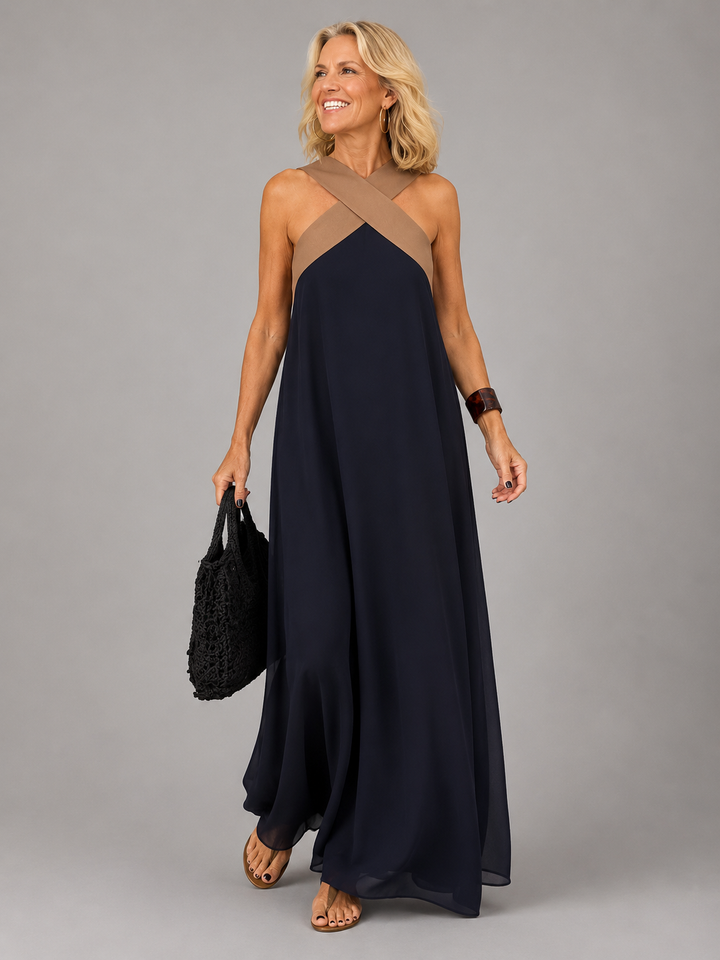 Velora | Cross Elegance Maxi Kleid