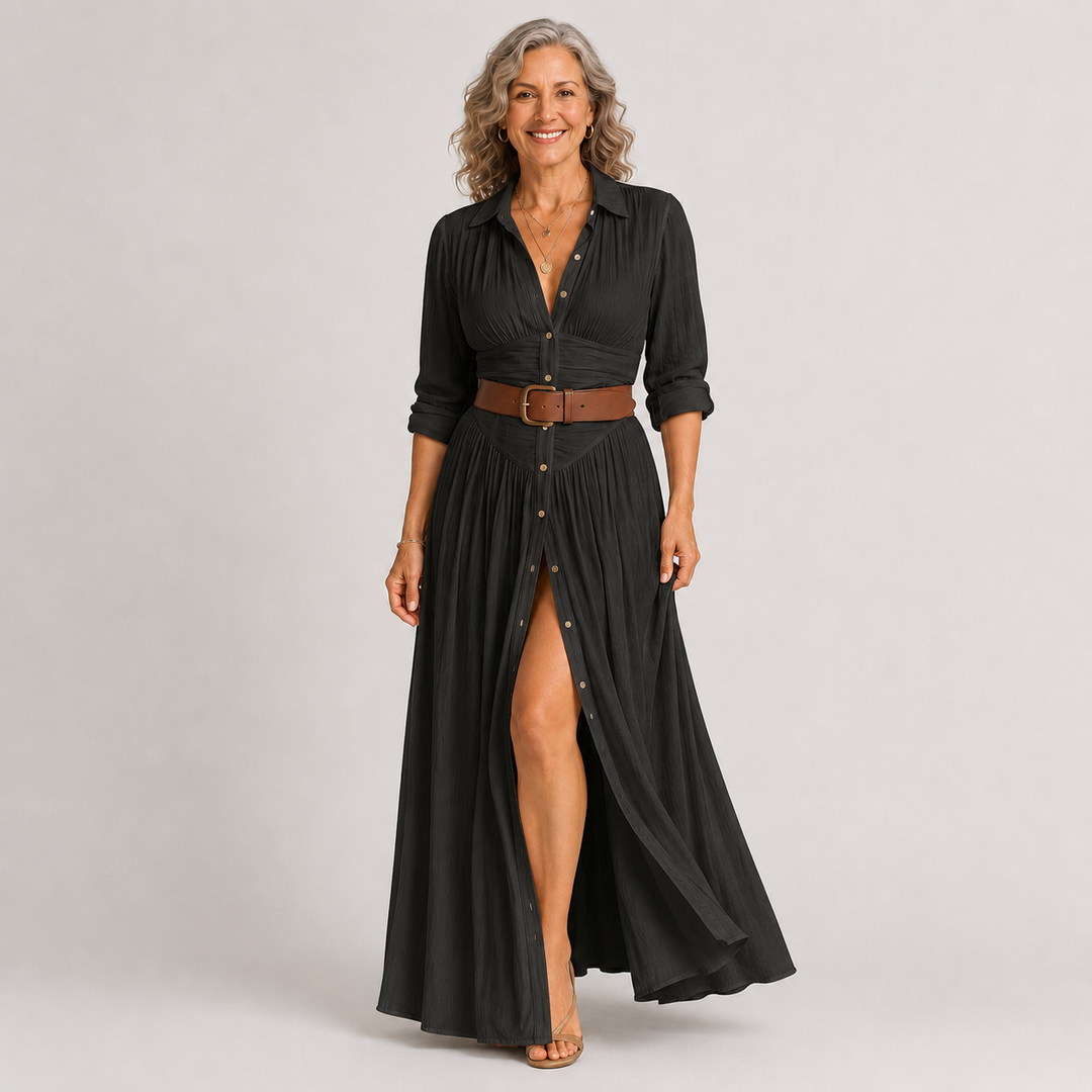 Lelivilia | Langes Maxikleid mit eingekerbtem Kragen