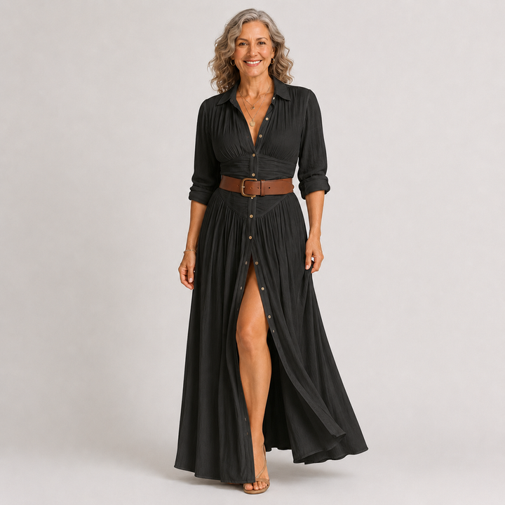 Lelivilia | Langes Maxikleid mit eingekerbtem Kragen