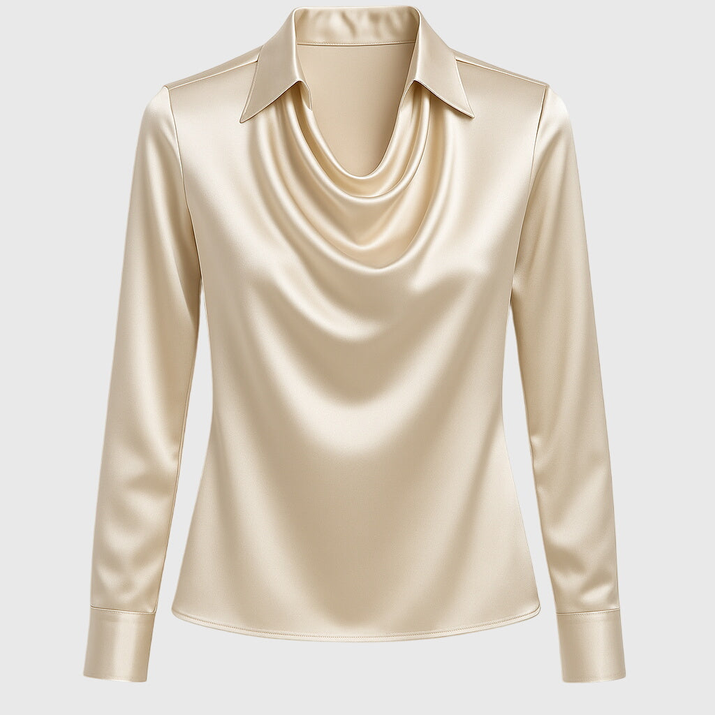 Gleura | Bluse mit Luxuriösem Glanz und Plissiertem Halsausschnitt
