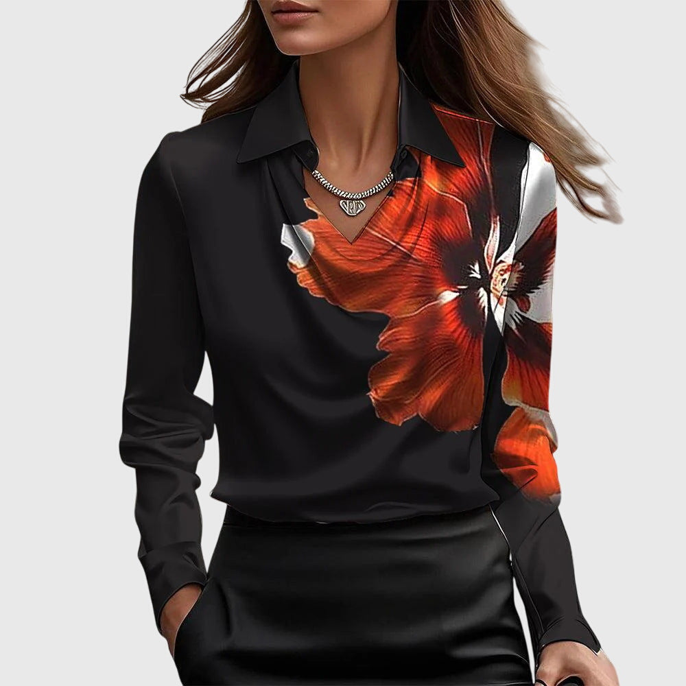 Gleura | Bluse mit Luxuriösem Glanz und Plissiertem Halsausschnitt