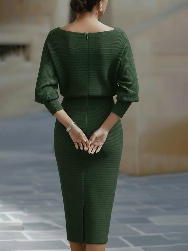 Viktoria | Weißes Drapiertes Batwing-Midikleid
